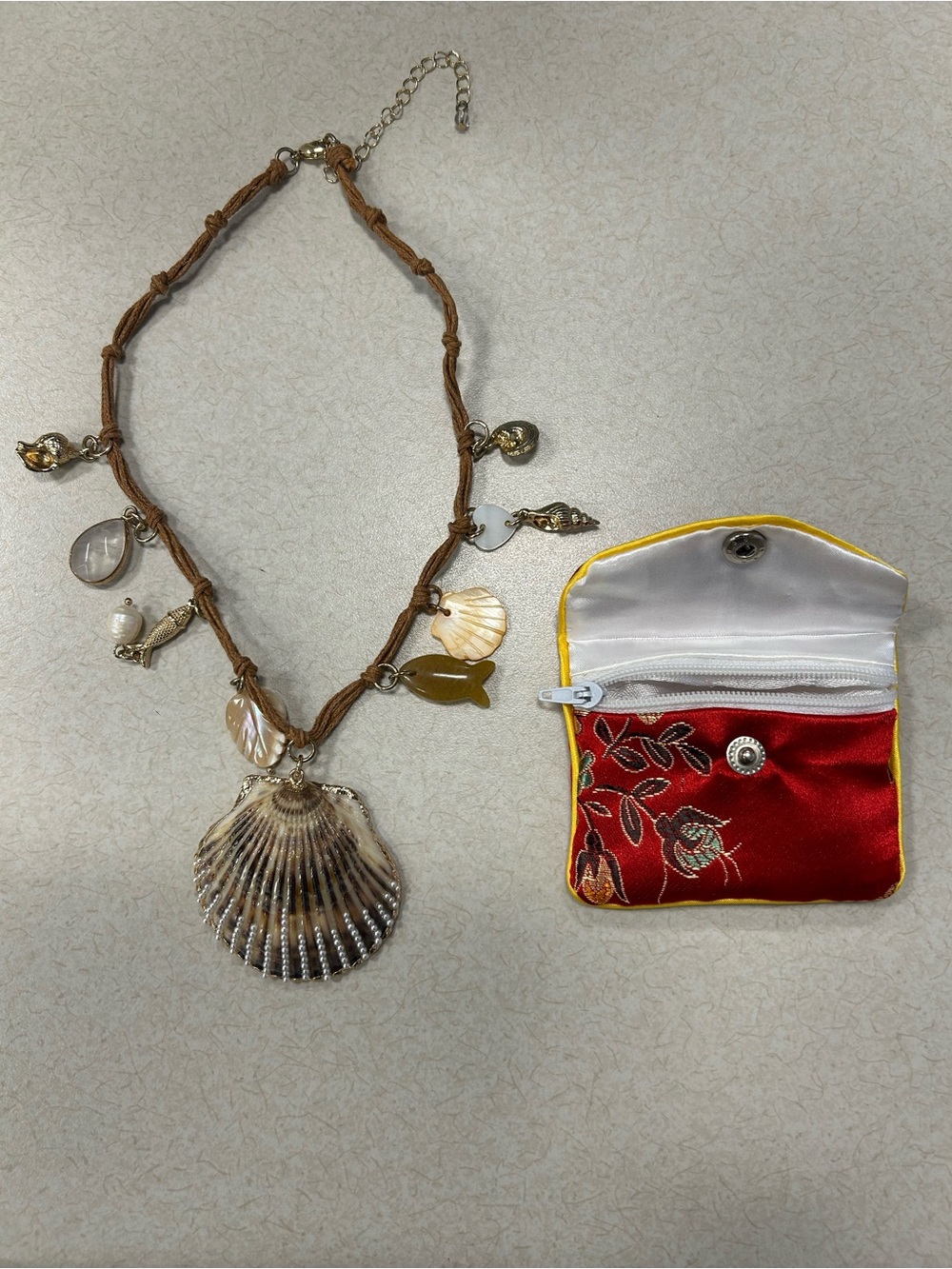Seashell Charm Necklace in Natural Brown and Shell Tones